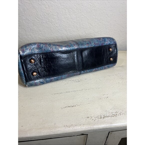 Patricia Nash Blue Embossed Floral Leather Snap Latch Doctor Style Shoulder Bag - Picture 6 of 15